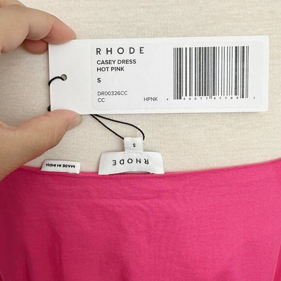 Rhode Casey Dress Hot Pink Tassel Strap Silk Blend Flared Small S - Picture 6 of 6